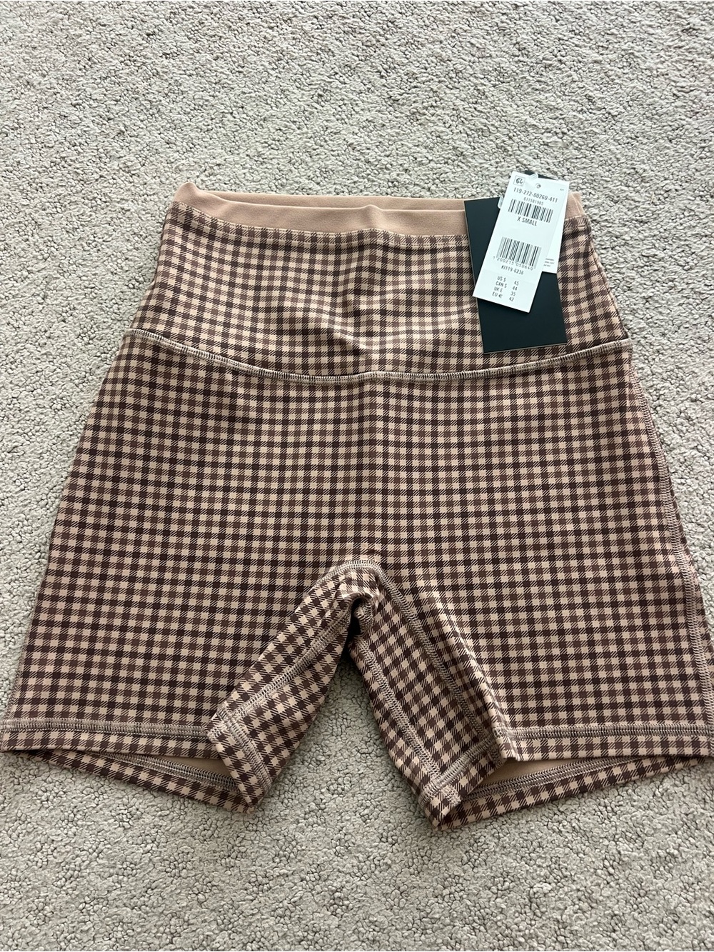 Abercrombie & Fitch Brown YPB and Cream Gingham High-Waist Bike Shorts XS